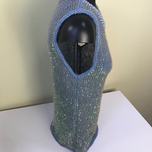 Mac & Jac Vintage Y2K Sleeveless Sweater Beads Sequins Metallic Top Blue Preppy - Picture 10 of 14